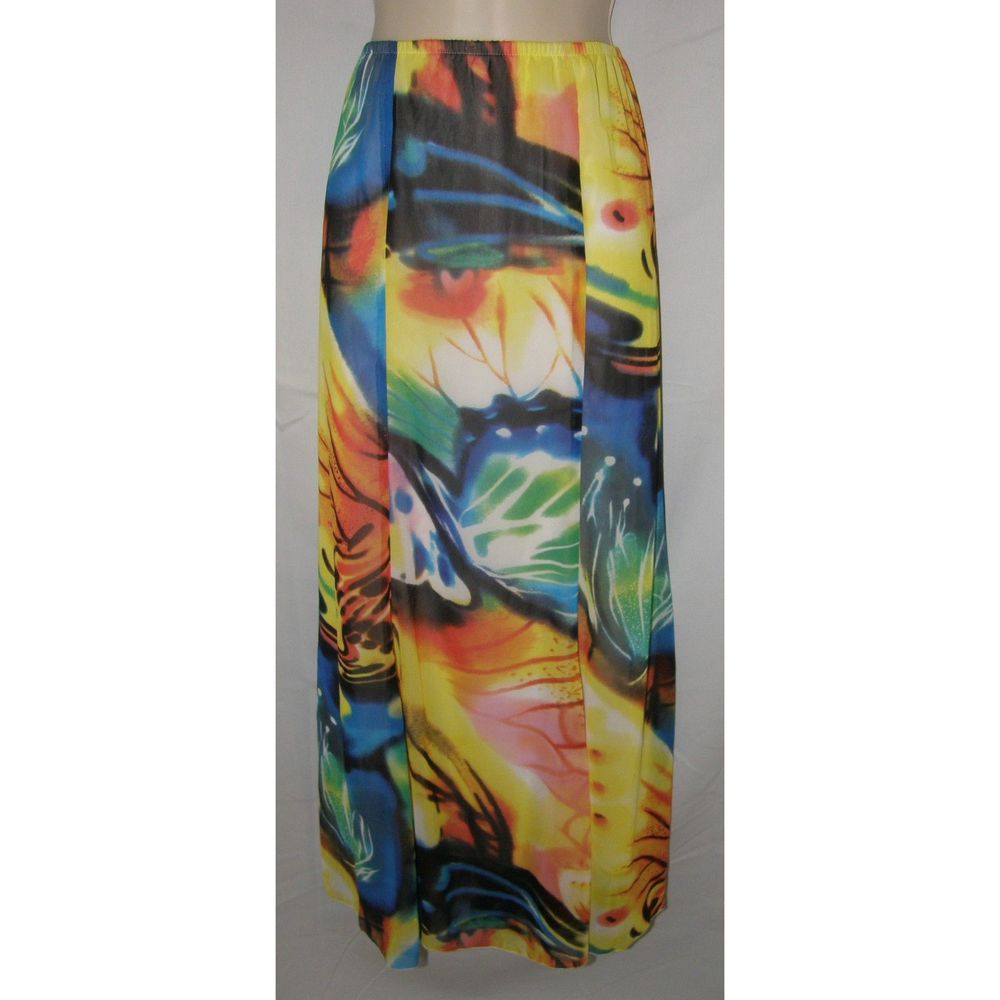 Bright Colorful Sz Medium Elastic Waist Lined Flowy Maxi Skirt MADISON MICHELLE